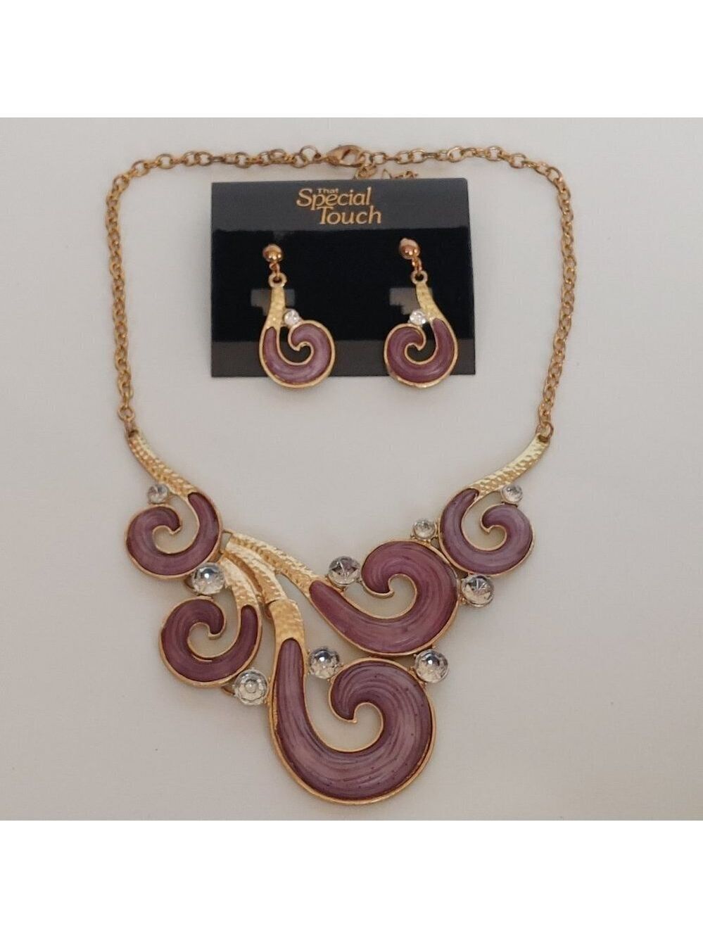Vintage Lavender Swirl Necklace and Earrings Set BNWT That Special Touch Gold